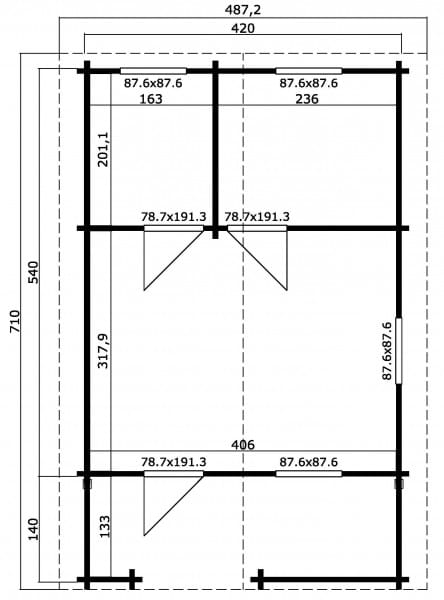 Gartenhaus Elba 70 mm Grundriss