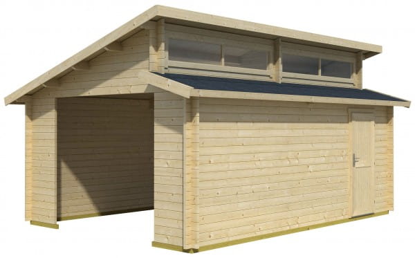 Stufendach Holzgarage Panama 380 x 536 cm naturbelassen offen