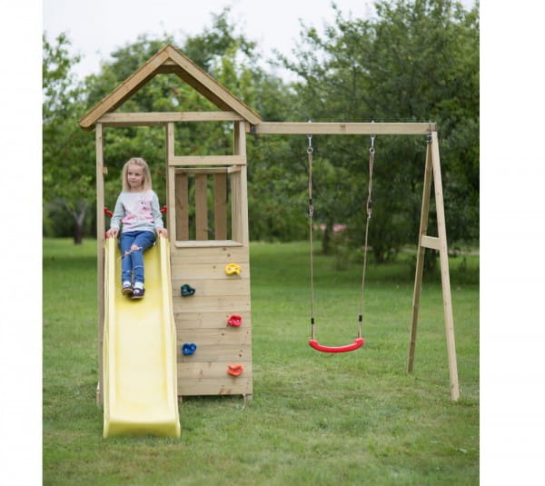 Wendi Toys Spielturm Pelikan Stelzenhaus Kletterturm inkl. Rutsche, Schaukel & Kletterwand