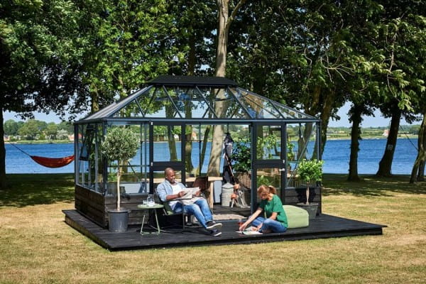 Gewächshaus JULIANA Grand Oase 13,0 m² für Mauer Glas 3 mm 439x296 cm anthrazit