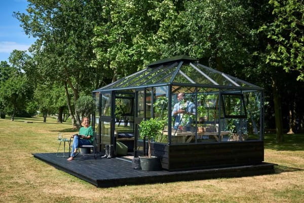 Gewächshaus JULIANA Grand Oase 13,0 m² für Mauer Glas 3 mm 439x296 cm anthrazit