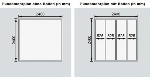 Karibu Flachdach Gartenhaus Qubic Fundamentplan