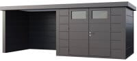 Metall-Gerätehaus Classico 3024 Granitgrau mit Lounge links