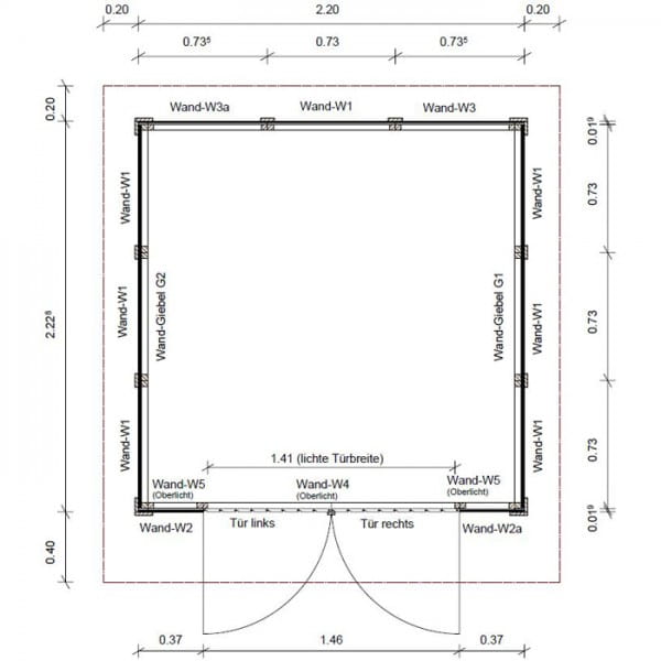 Joda Gartenhaus Vestervik 220 x 223 cm Grundriss