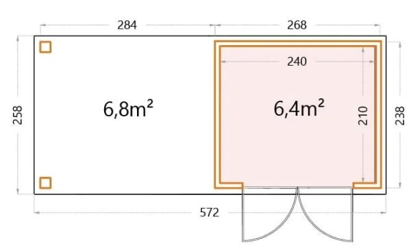 Metall-Gerätehaus Classico 2724 mit 280 cm Seitendach Links Masse
