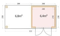 Metall-Gerätehaus Classico 2724 mit 280 cm Seitendach Links Masse