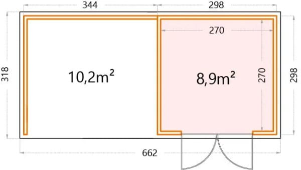 Metallhaus Classico 3030 mit Lounge Large Links Masse