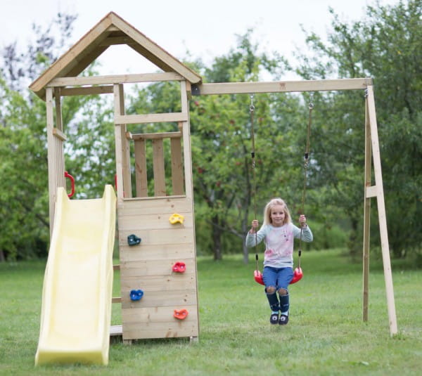 Wendi Toys Spielturm Pelikan Stelzenhaus Kletterturm inkl. Rutsche, Schaukel & Kletterwand
