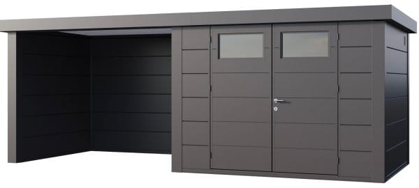 Metall-Gerätehaus Classico 3024 Granitgrau mit Lounge links