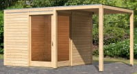 Karibu Flachdach Gartenhaus Qubu Eck mit Anbaudach naturbelassen