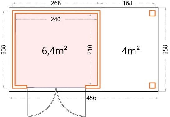 Metall-Gerätehaus Classico 2724 mit 170 cm Seitendach rechts Masse