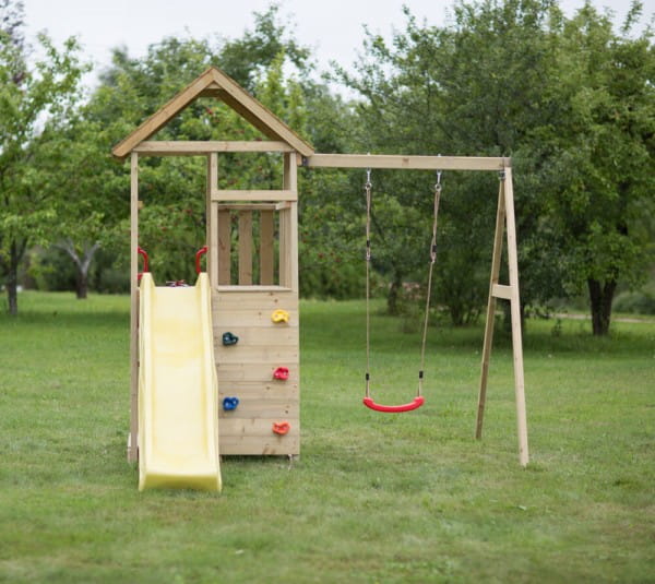 Wendi Toys Spielturm Pelikan Stelzenhaus Kletterturm inkl. Rutsche, Schaukel & Kletterwand