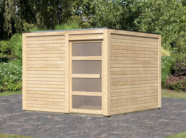 Karibu Flachdach Gartenhaus Qubic 2 naturbelassen