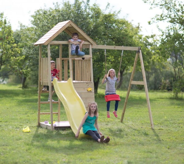 Wendi Toys Spielturm Biene Stelzenhaus Kletterturm inkl. Rutsche & Kletterwand