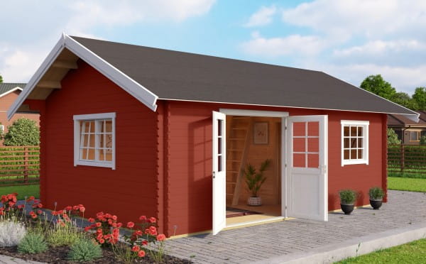 Lasita Maja Gartenhaus Freizeit- Gartenhaus Caroline Silver mit Schlafboden Schwedenrot