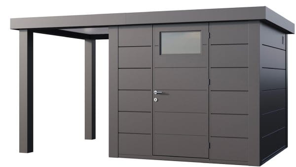 Metall-Gerätehaus Classico 2424 Granitgrau mit 170 cm Seitendach links
