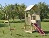 Wendi Toys Spielturm Flamingo Stelzenhaus Kletterturm inkl. Rutsche, Schaukel & Kletterwand
