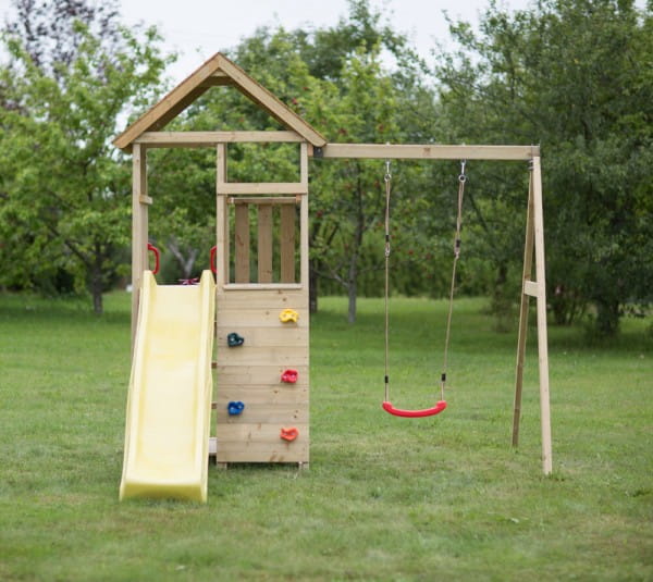 Wendi Toys Spielturm Pelikan Stelzenhaus Kletterturm inkl. Rutsche, Schaukel & Kletterwand