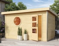 Gartensauna Skrollan 3 Rundfenster naturbelassen