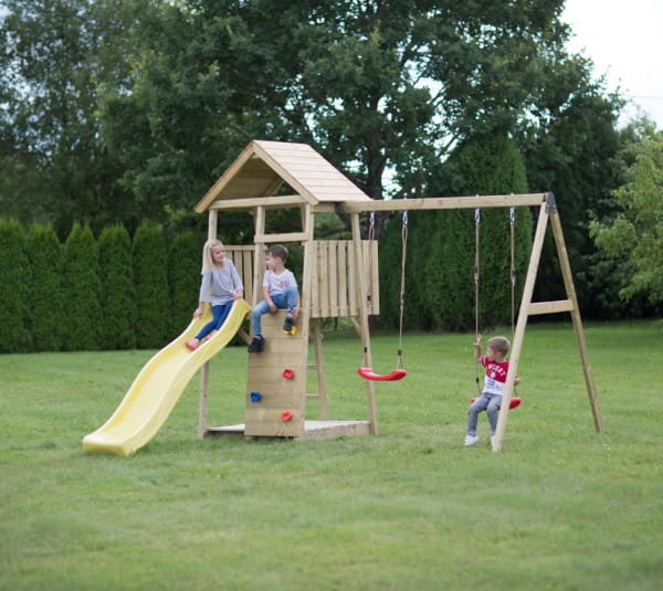 Wendi Toys Spielturm Pinguin inkl. Kletterwand, Doppelschaukel und Rutsche