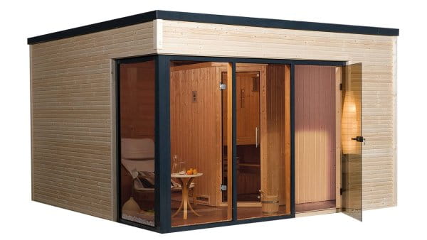 Design-Saunahaus Cubilis mit eleganter Glasfront und modernem wekaLine Profil
