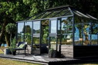 Gewächshaus JULIANA Grand Oase 13,0 m² für Mauer Glas 3 mm 439x296 cm anthrazit