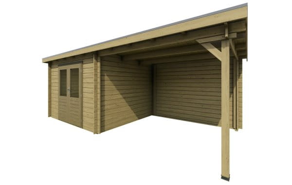Woodpro Gartenhaus Jasmin 597 x 250 cm mit praktischer Überdachung