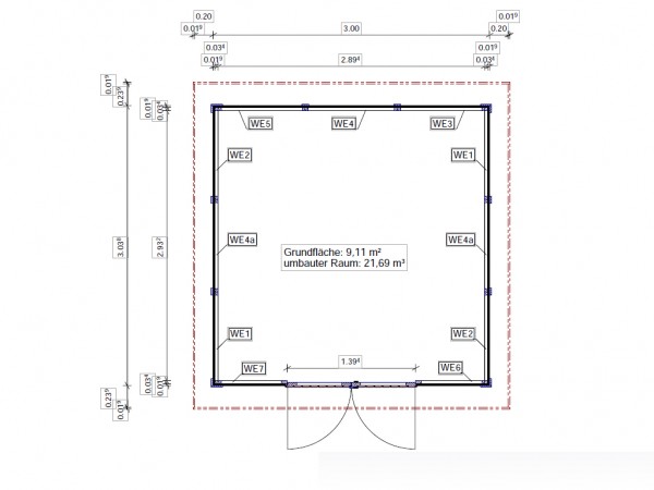 Gartenhaus Rerik 300 x 304 cm Grundriss