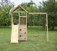 Wendi Toys Spielturm Pelikan Stelzenhaus Kletterturm inkl. Rutsche, Schaukel & Kletterwand