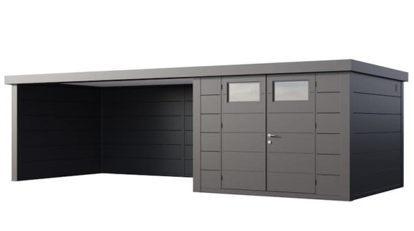 Metall Gartenhaus Classico 3030 mit Lounge XL granitgrau Links