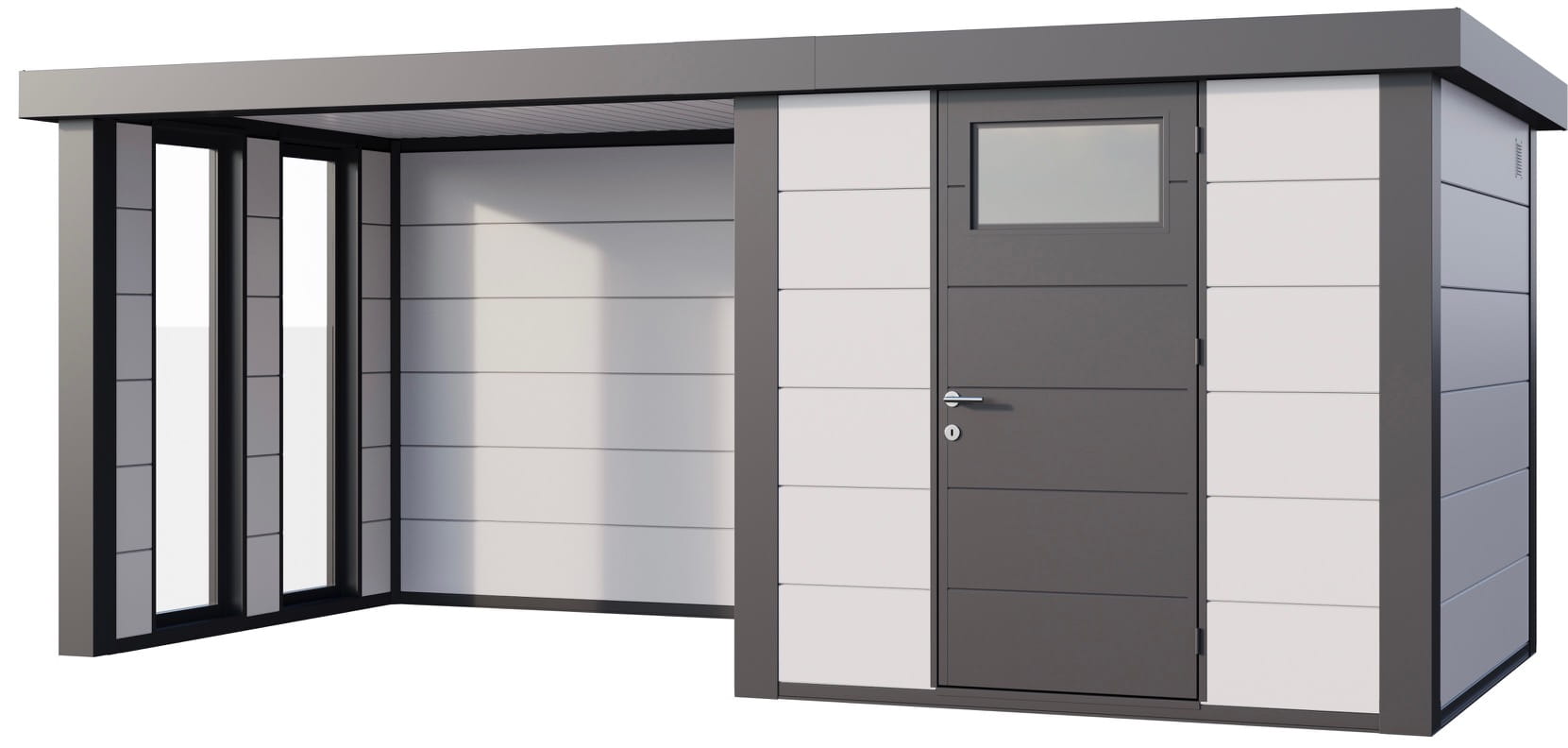 Telluria-Gartenhaus-Classico-2424-mit-Lounge-weiss-links-mit-Fenster