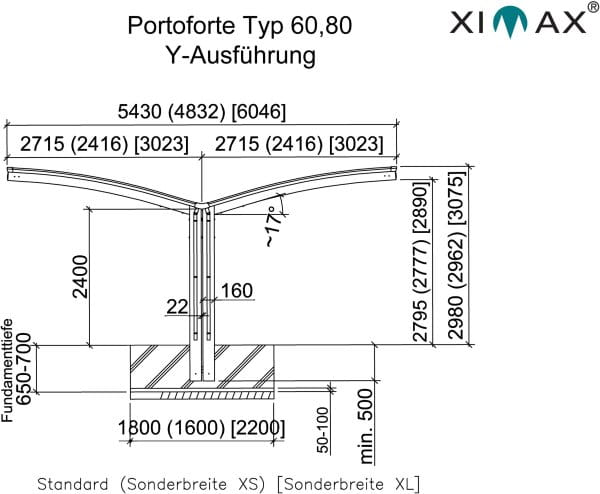 Ximax Carport Portoforte Typ 80 Y Grundriss