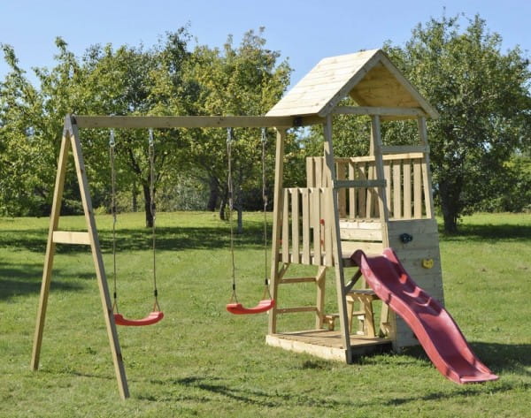 Wendi Toys Spielturm Flamingo Stelzenhaus Kletterturm inkl. Rutsche, Schaukel & Kletterwand