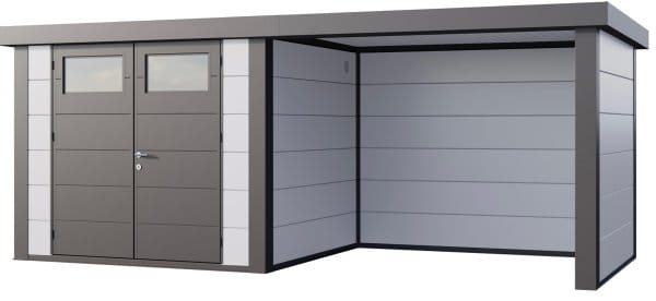 Telluria Metall-Gerätehaus Classico 2724 Weiß mit Lounge rechts