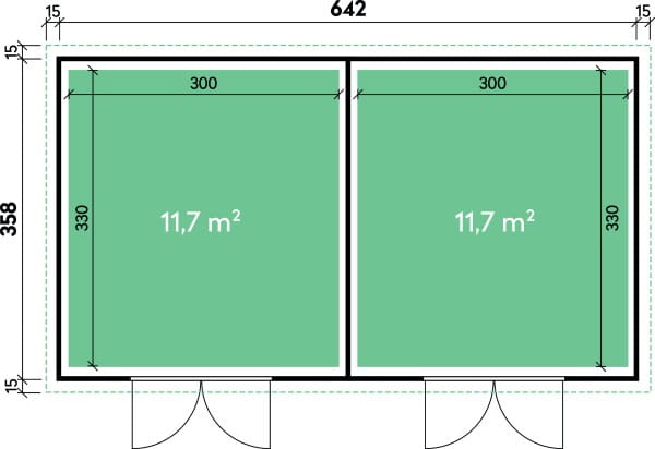 Metall Gartenhaus Duo 3336 Grundriss