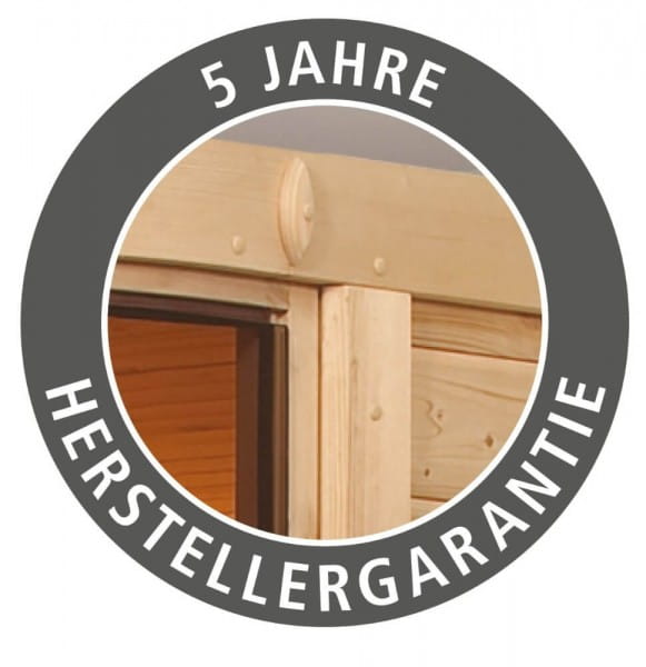 Auf alle Holzteile gewähren wir Ihnen 5 Jahre Garantie, auf alle Saunaöfen und Elektronikteile erhalten Sie 2 Jahre Garantie.