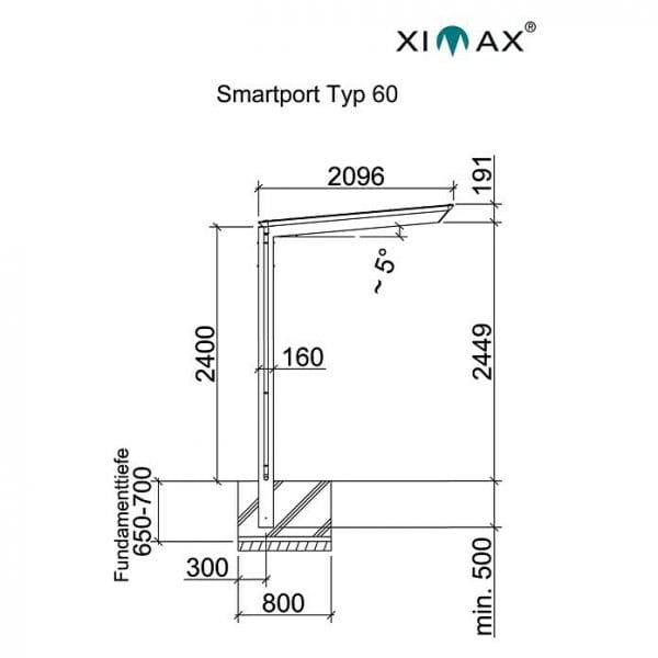 Ximax Design-Carport Smart Port 60 Seitenansicht