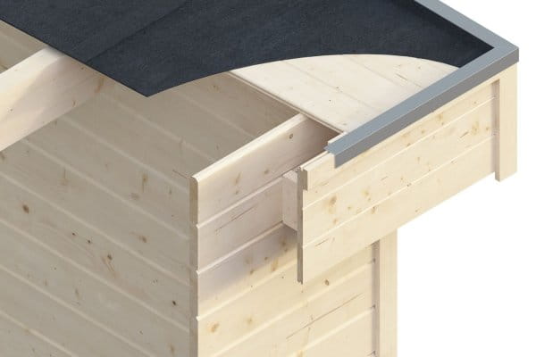 Dach 19 mm Profilschalung mit Nut und Feder sowie Aluminiumabschlusskante, inkl. 1 Lage Dachpappe zur Ersteindeckung