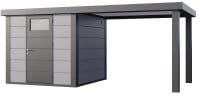 Telluria Metall-Gerätehaus Classico 2424 Lichtgrau mit 280 cm Seitendach rechts